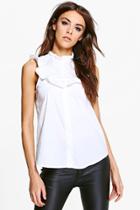 Boohoo Nancy Ruffle Sleeveless Tailored Shirt White