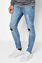 Boohoo Blue Wash Rip & Repair Knee Super Skinny Jeans