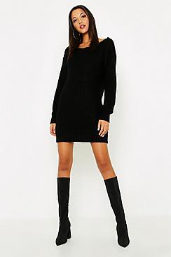 Boohoo Tall Slash Neck Soft Knit Jumper Dress