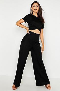 Boohoo Linen Look Wide Leg Trouser