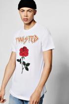Boohoo Skater Twisted Rose T Shirt With Curved Hem White