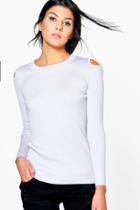 Boohoo Zoe Cold Shoulder Rib Knit Jumper Mauve