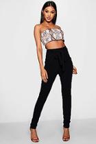 Boohoo Maddie Bow Tie Waist Pleat Front Trouser