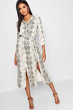 Boohoo Snake Tie Belt Split Detail Midi Dress