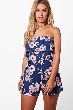 Boohoo Plus Lisa Floral Bardot Jersey Playsuit