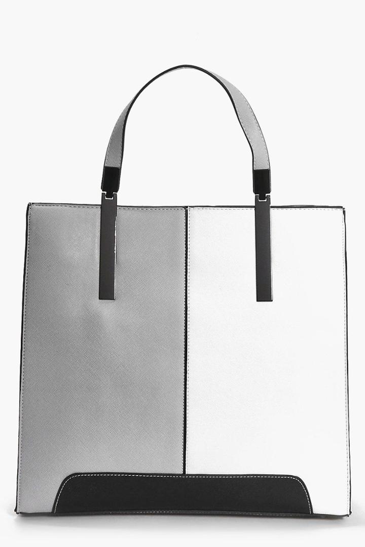 Boohoo Alice Colourblock Front Tote Day Bag Grey
