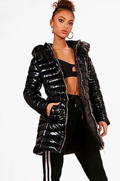 Boohoo Molly Longline Metallic Padded Jacket
