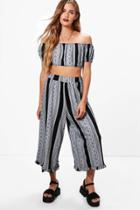 Boohoo Mai Off Shoulder& Frill Hem Trouser Co-ord Multi