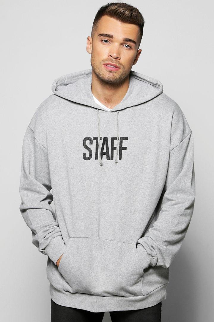 Boohoo Oversized Staff Print Hoodie Grey