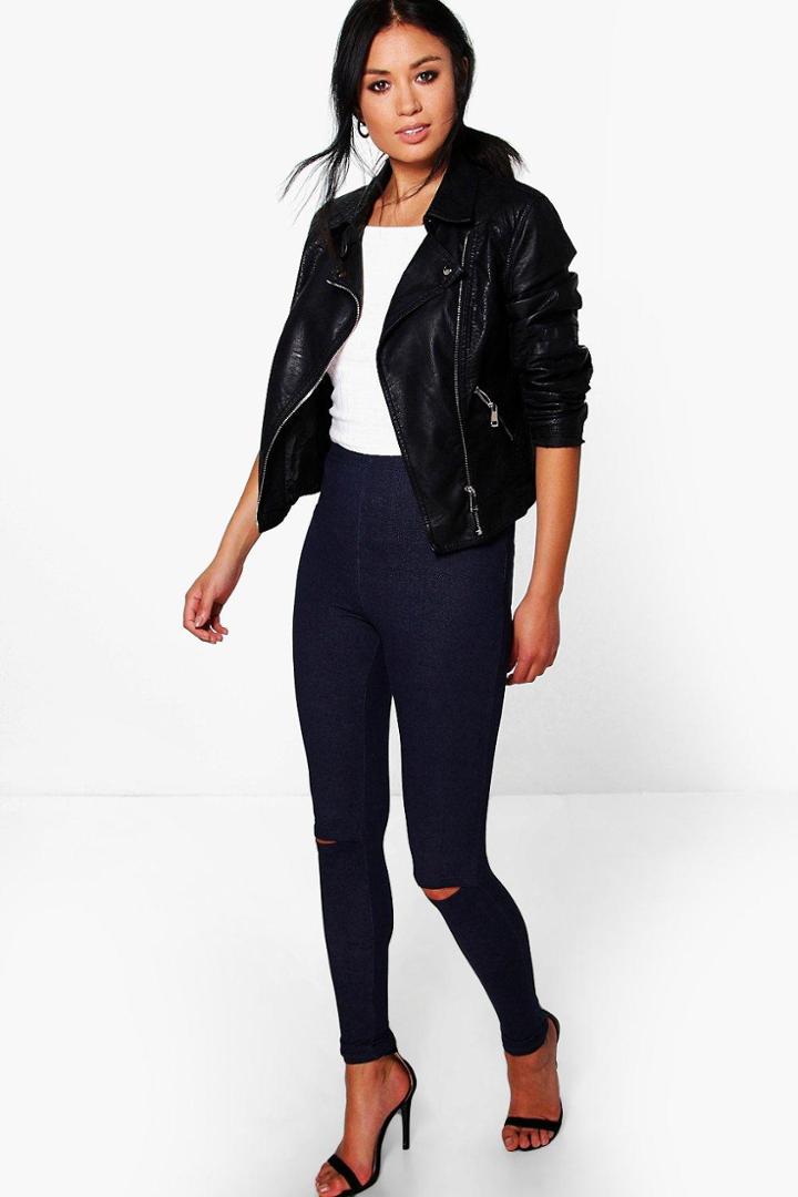 Boohoo Adaira Split Knee Pocket Basic Jeggings Indigo