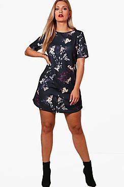 Boohoo Plus Paige Floral Curved Hem Shift Dress