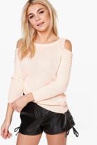 Boohoo Harriet Contrast Rib Cold Shoulder Jumper Rose