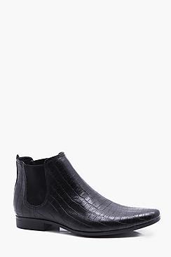 Boohoo Croc Effect Short Chelsea Boot
