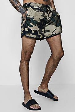 Boohoo Khaki Camo Print Swim Shorts