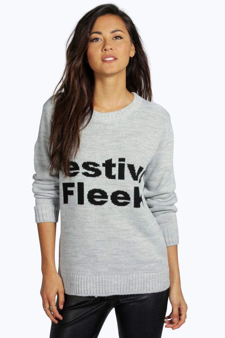 Boohoo Faye Festive Fleek Christmas Jumper Grey