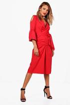Boohoo Gia Woven Wrap Frill Blouse And Culotte