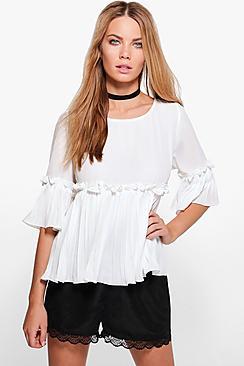 Boohoo Ella Ruffle Pleated Woven Top