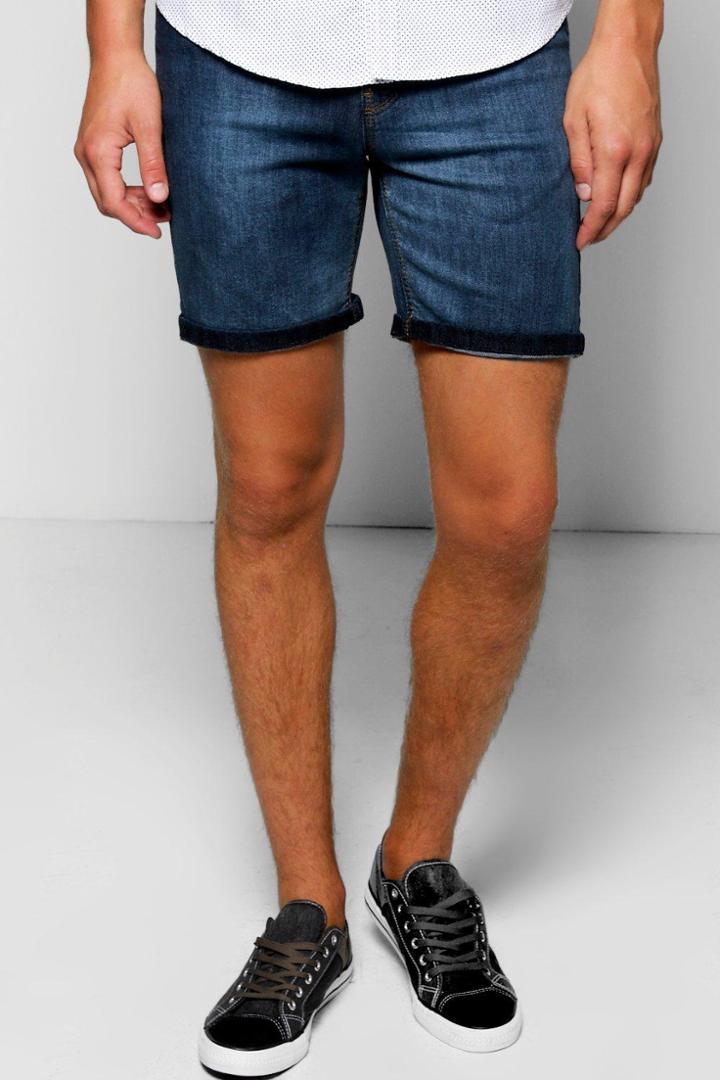 Boohoo Gradient Faded Shorts With Turn Up Indigo
