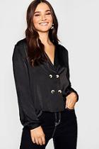 Boohoo Horn Button Wrap Satin Shirt