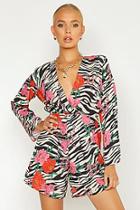 Boohoo Animal Floral Knot Front Playsuit