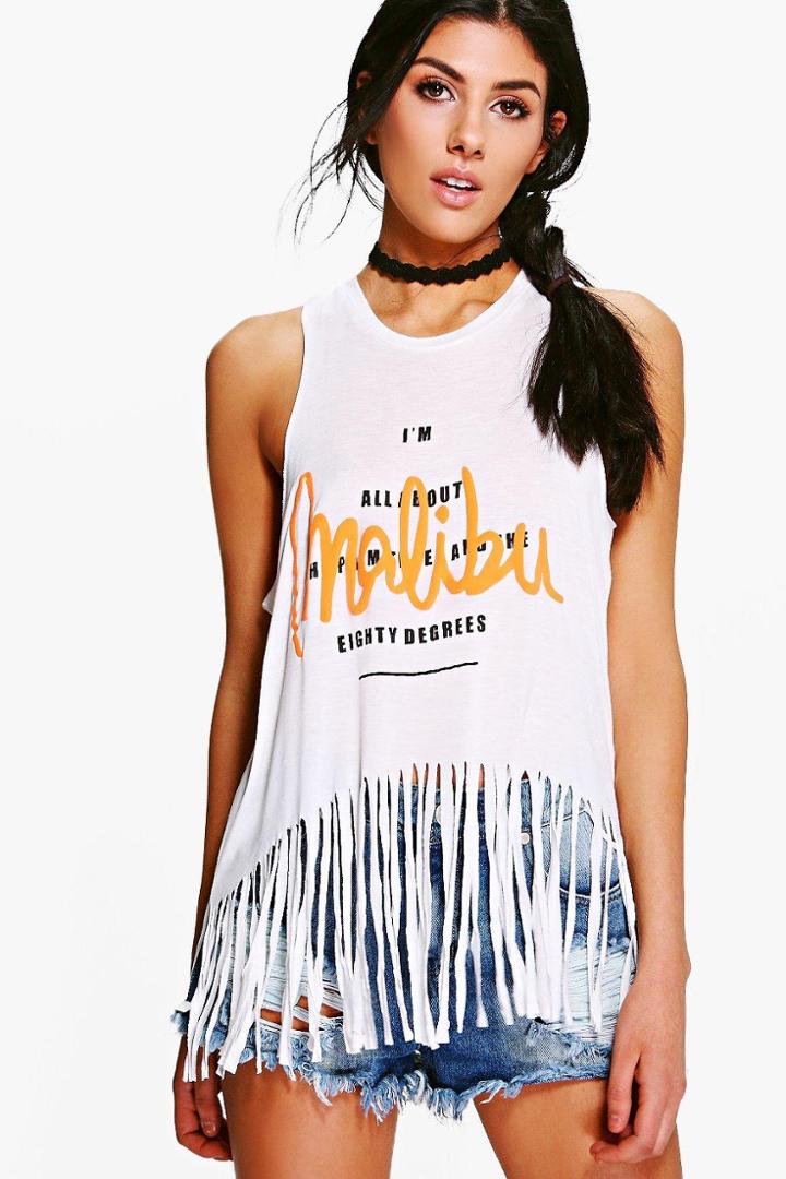 Boohoo Grace Printed Tassel Tank Top Cream