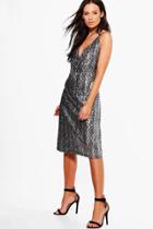 Boohoo Carey Metallic Strappy Dress Silver