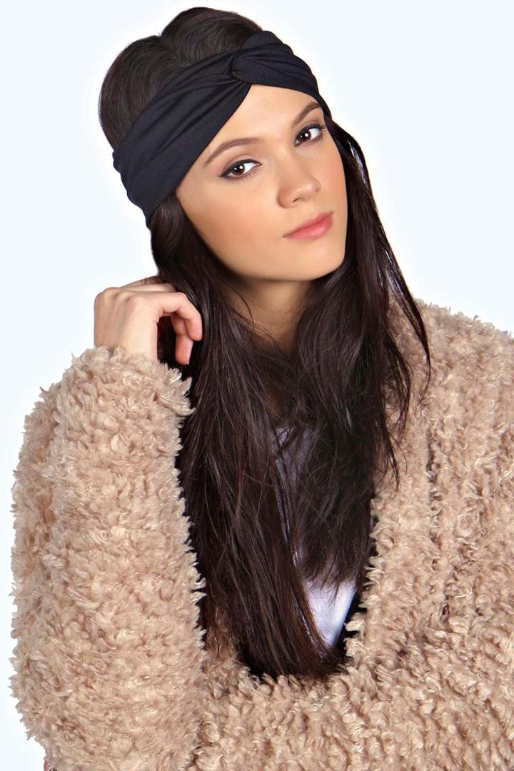 Boohoo Olivia Jersey Twist Knot Turban Headband Black