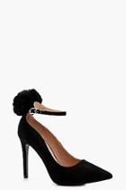 Boohoo Josie Faux Fur Pom Trim Ankle Court Shoe