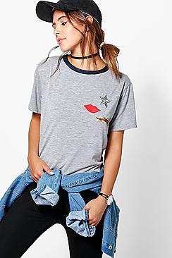 Boohoo Petite Josie Badge Detail T-shirt