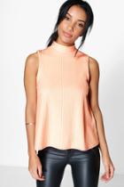 Boohoo Freya Shine Rib High Neck Sleeveless Top Salmon