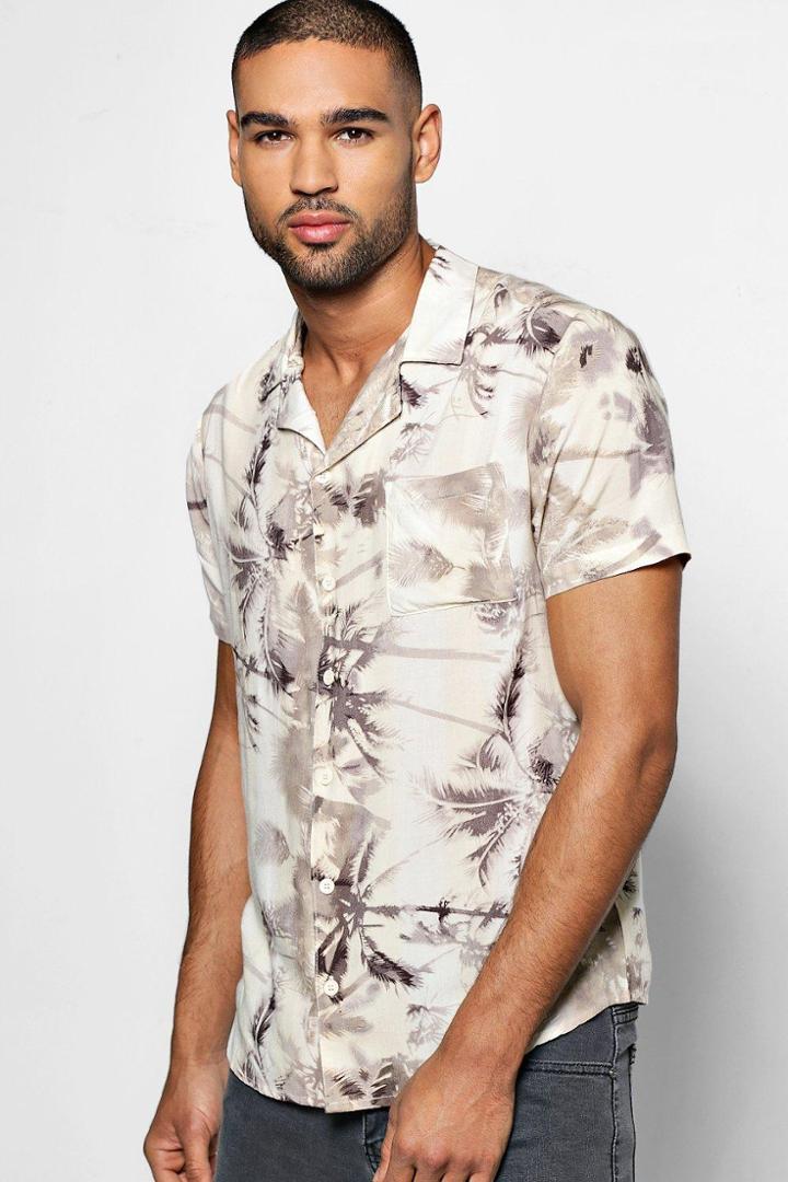 Boohoo Short Sleeve Palm Print Revere Collar Shirt Multi