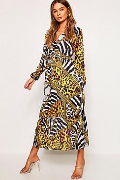 Boohoo Leopard Chain Print Maxi Dress