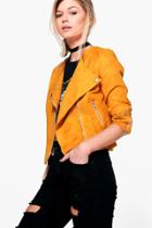 Boohoo Petite Caroline Suedette Biker Jacket Turmeric