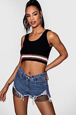 Boohoo Melissa Sports Stripe Knitted Crop Top