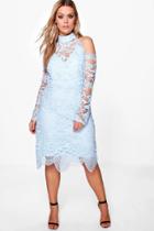 Boohoo Plus Holly Crochet Lace Open Shoulder Midi Dress Blue