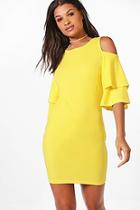 Boohoo Hanna Double Layer Ruffle Cold Shoulder Bodycon Dress