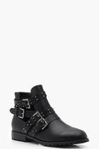 Boohoo Nicole Studded Strap Cut Work Ankle Boots