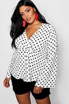 Boohoo Plus Keely Woven Polka Dot Wrap Top