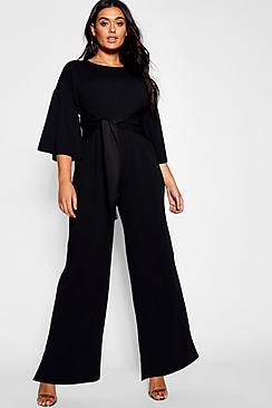 Boohoo Plus Kimono Sleeve Tie Waist Jumpsuit