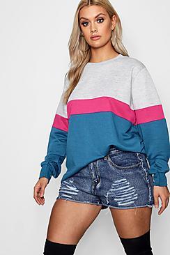 Boohoo Plus Immie Sports Stripe Colour Block Sweat Top