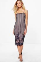Boohoo Petite Lola Contrast Stripe Floral Lace Midi Dress Navy