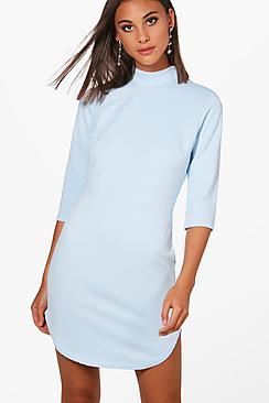 Boohoo Lauren Heavy Rib Curved Hem Bodycon Dress