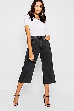 Boohoo High Waist Wide Leg Cropped Jeans