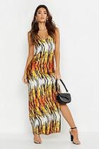 Boohoo Satin Zebra Side Split Maxi Dress