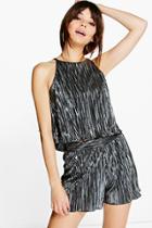 Boohoo Simonne Pleated Swing Top & Shorts Co-ord Set Black