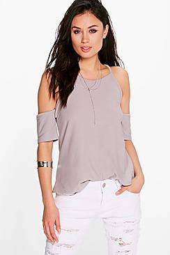 Boohoo Daisy Off The Shoulder Strappy Back Top