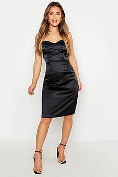 Boohoo Petite Satin Sweetheart Neck Midi Dress