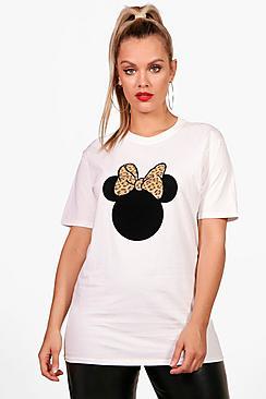 Boohoo Plus Imy Disney Minnie Leopard Ears T-shirt