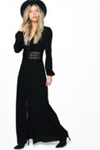 Boohoo Boutique Kia Lace Waist Sleeve Button Maxi Dress Black