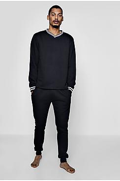 Boohoo Stripe V Neck Slim Fit Lounge Set